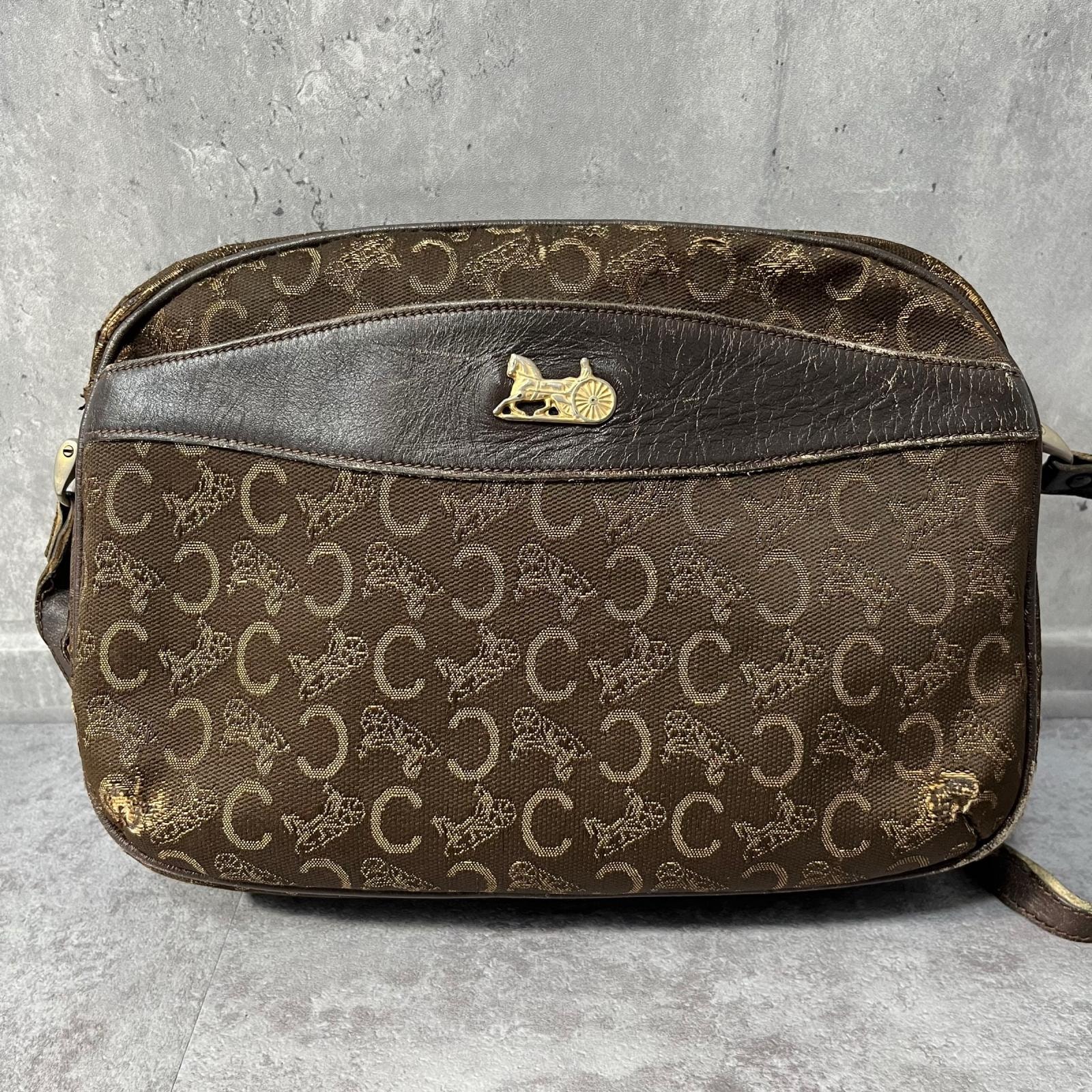 【CELINE】セリーヌ ショルダーバッグ Cマカダム サルキー 馬車金具 ブラウン ジャガード キャンバス レザー ゴールド金具 レディース 総柄