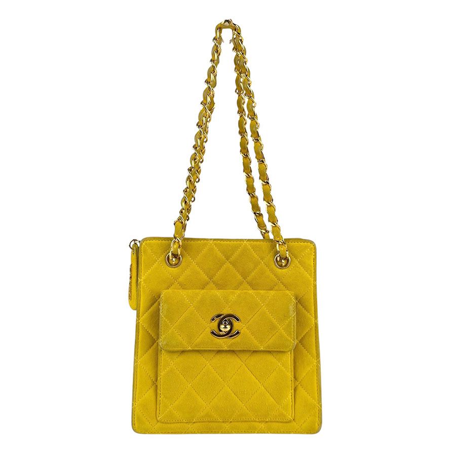 シャネル CHANEL ショルダーバッグ スエード イエロー ゴールド レディース【中古】 z6732