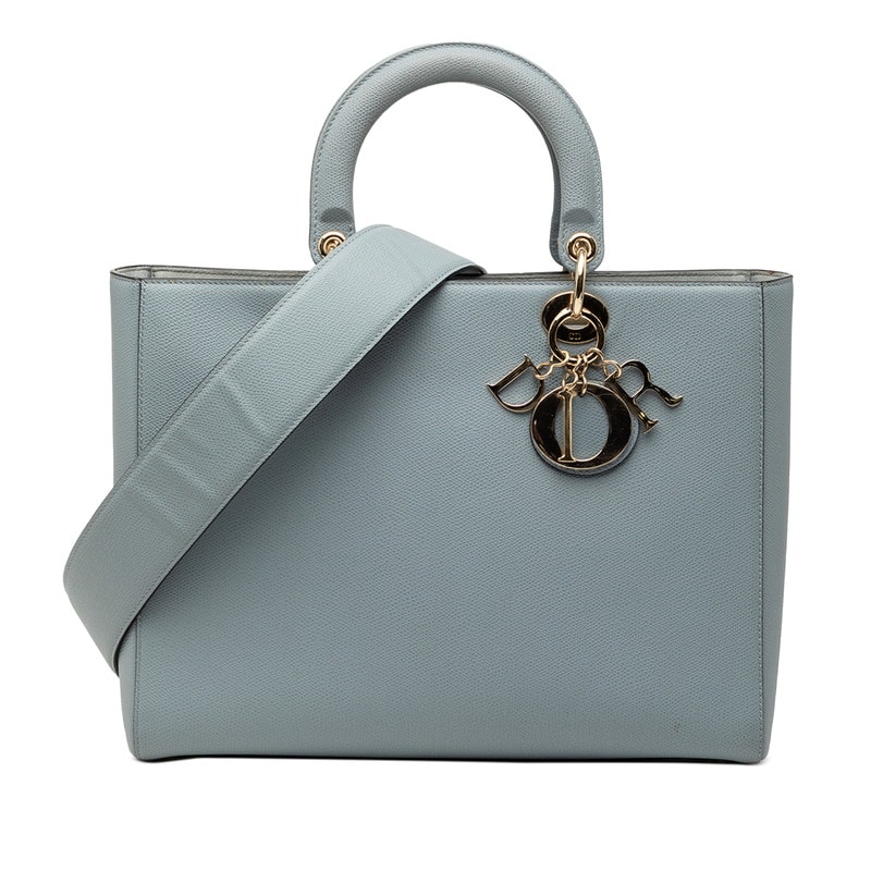 ディオール レディディオール ショルダーバッグ ハンドバッグ 2WAY ブルーグレー グレー系 レザー レディース Dior 【中古】