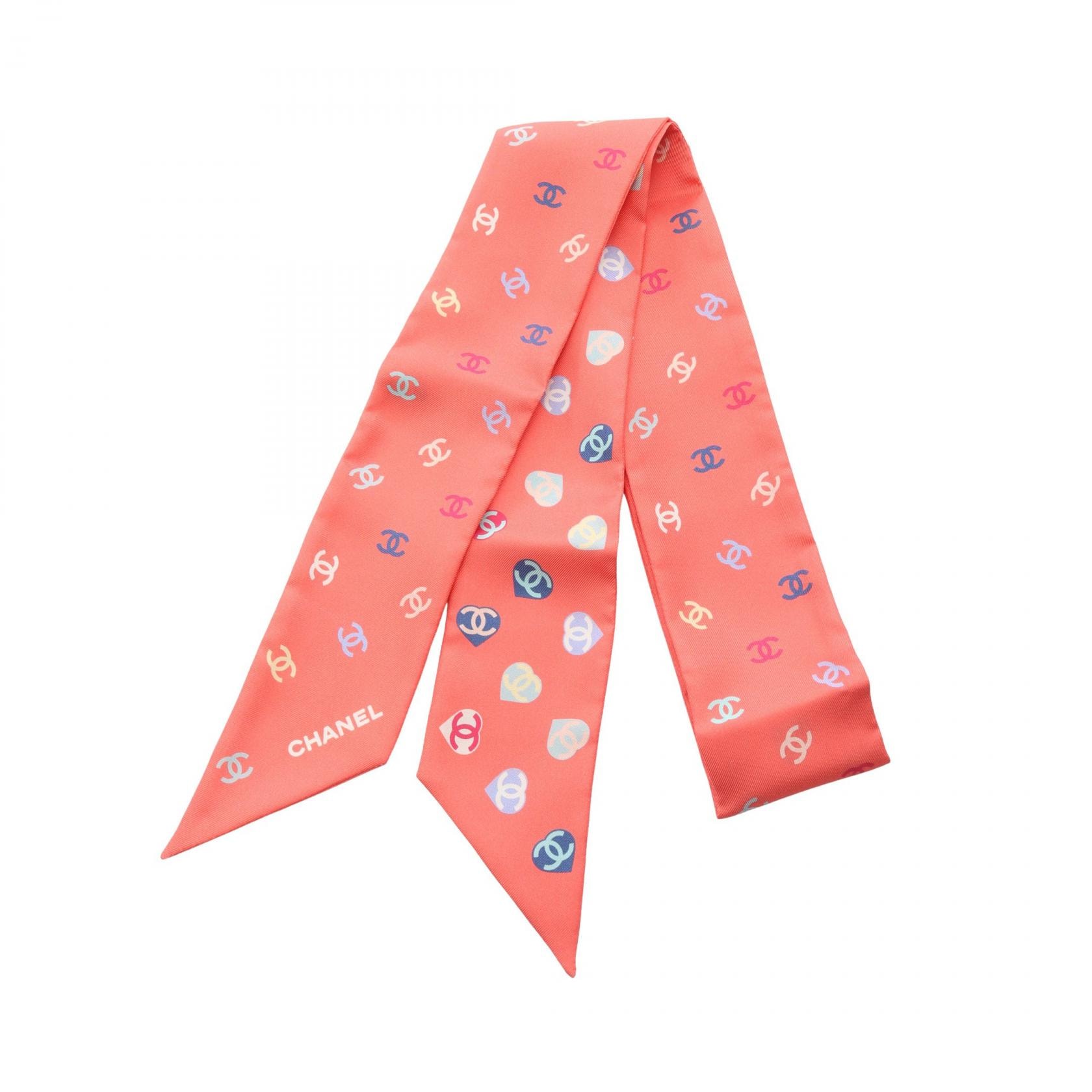 シャネル CHANEL ココマーク ハート スカーフ 衣料品 シルク レディース ピンク系 / マルチカラー 【中古】