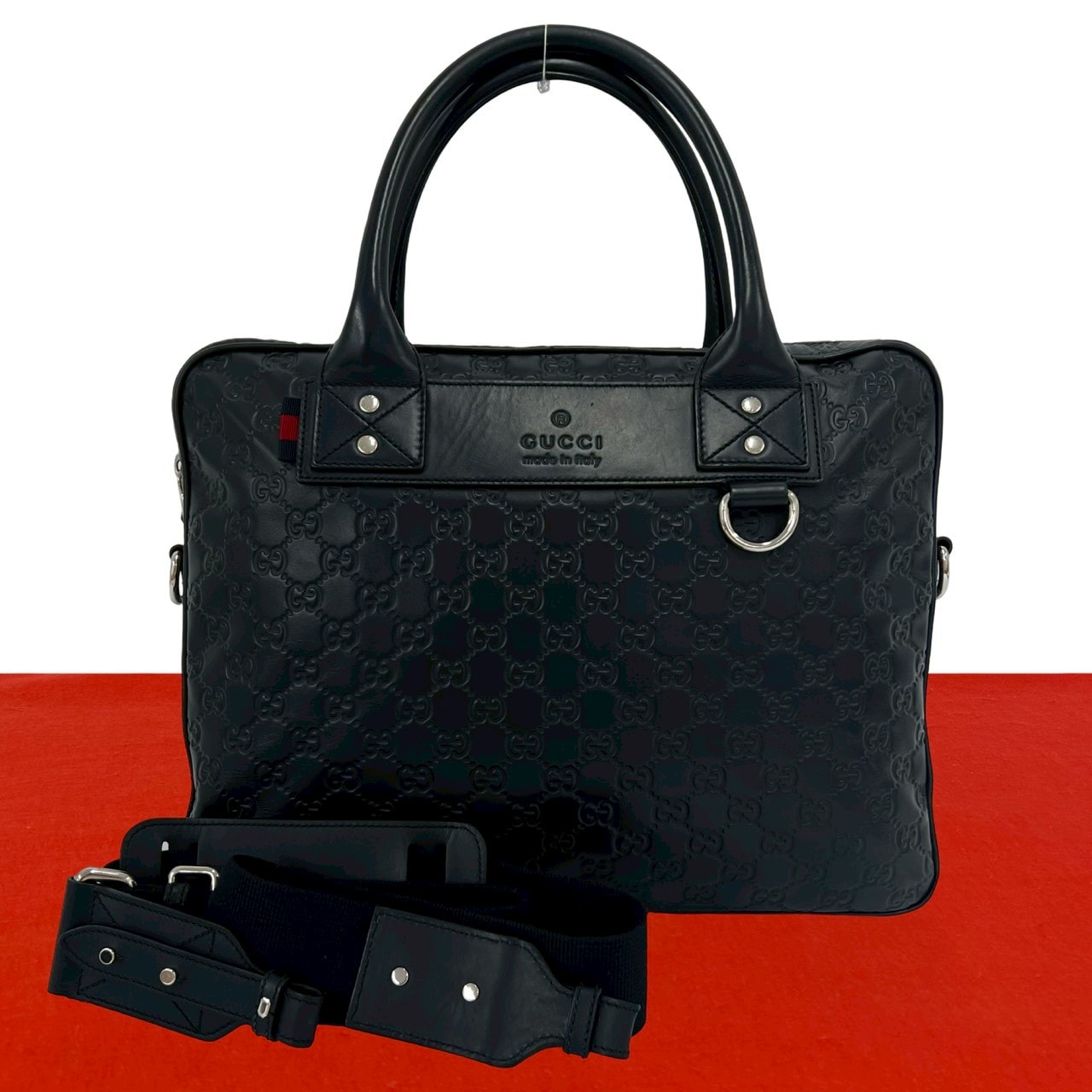 GUCCI グッチ シェリーライン グッチシマ GG ロゴ 柄 レザー ショルダーバッグ ブラック
 36658