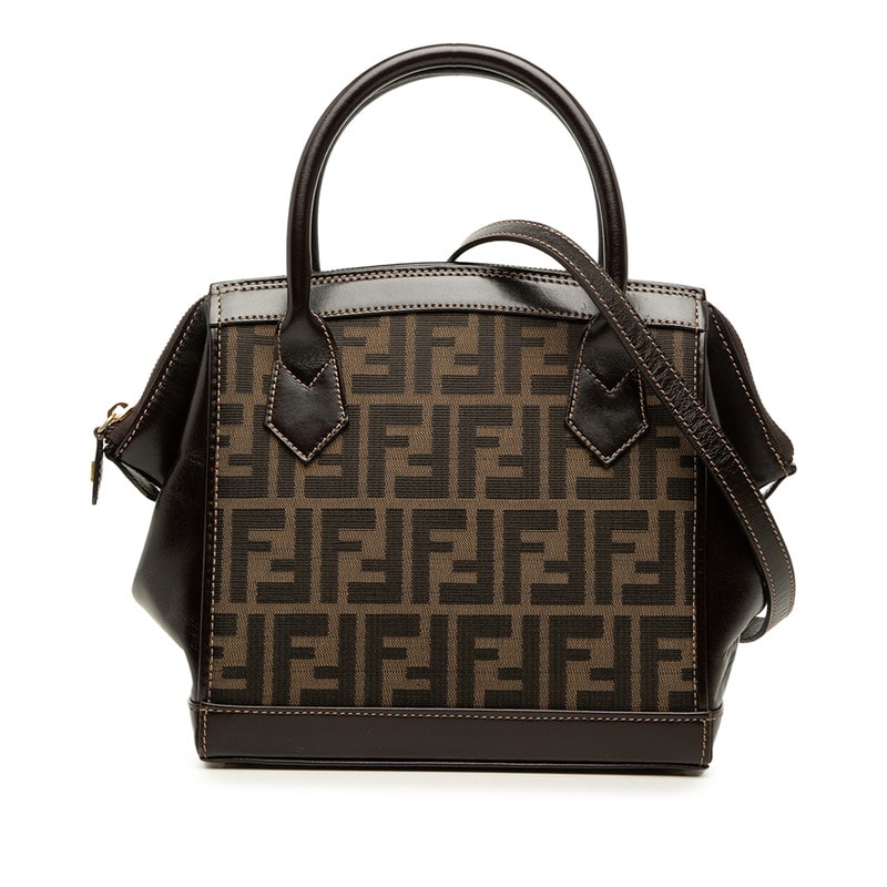 フェンディ ズッカ ハンドバッグ ショルダーバッグ 2WAY ベージュ ブラウン キャンバス レザー レディース FENDI 中古