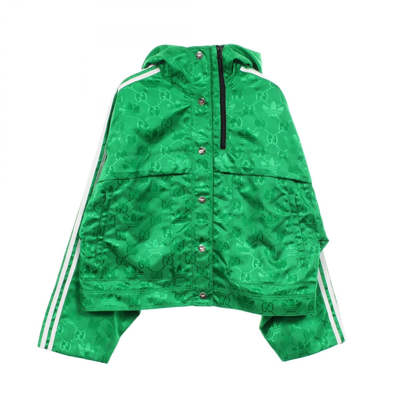 グッチ GUCCI GUCCI × adidas GG トレフォイル オーバーサイズ クロップド フーデッドジャケット ナイロンジャケット 衣料品 アウター ナイロン レディース グリーン系 697438 【中古】