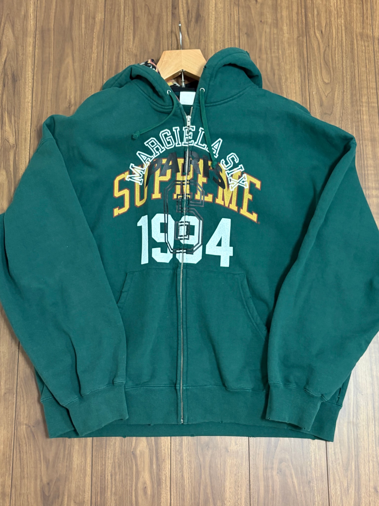 Supreme x MM6 Maison Margiela Zip Up Hooded Sweatshirt "Dark Green"