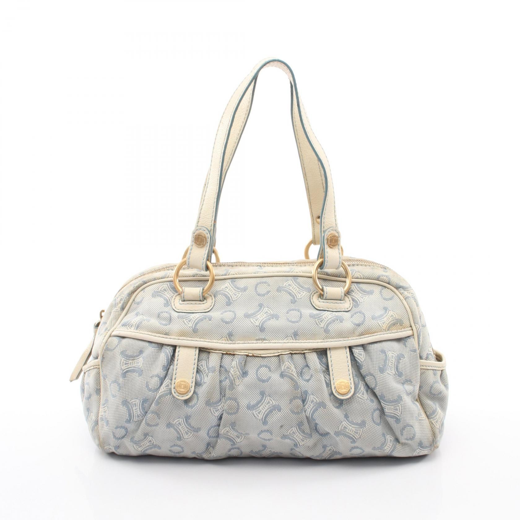 セリーヌ CELINE Cマカダム ハンドバッグ バッグ キャンバス レザー レディース ブルー系 / ホワイト系 【中古】