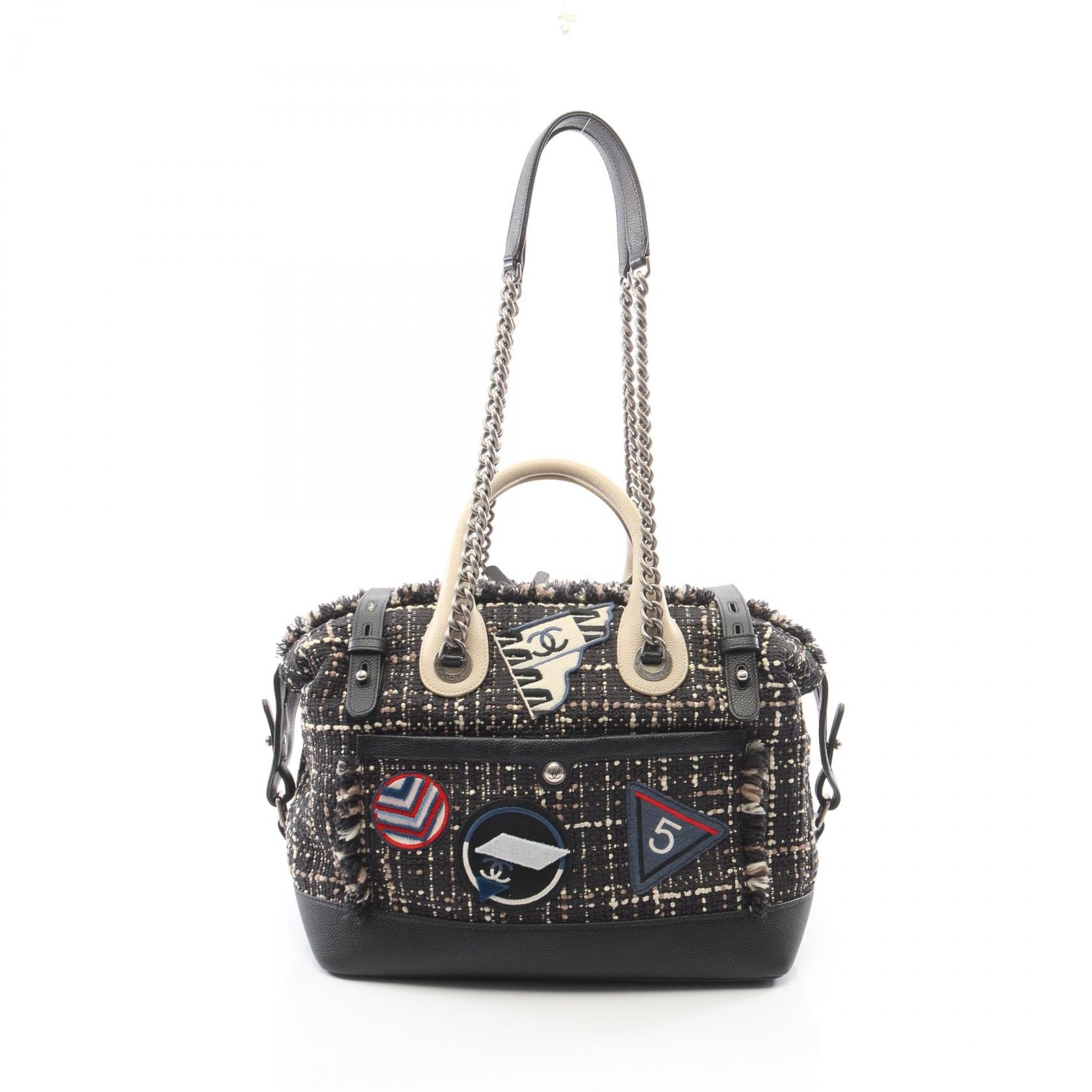 シャネル CHANEL エアライン ボーリングバッグ 2WAY ショルダーバッグ バッグ ファブリック レザー レディース ブラック系 / ホワイト系 【中古】
