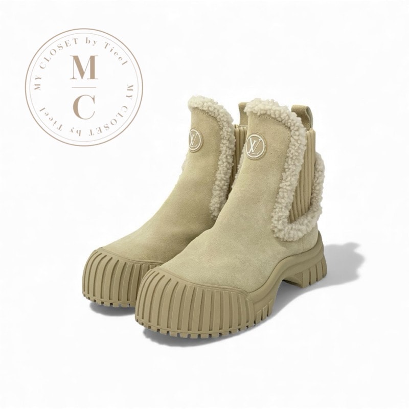 ルイヴィトン LOUIS VUITTON ルビーライン ブーツ ショートブーツ 靴 シューズ スエード ムートン ベージュ プラットフォーム サイドゴア LVロゴ アンクルブーツ