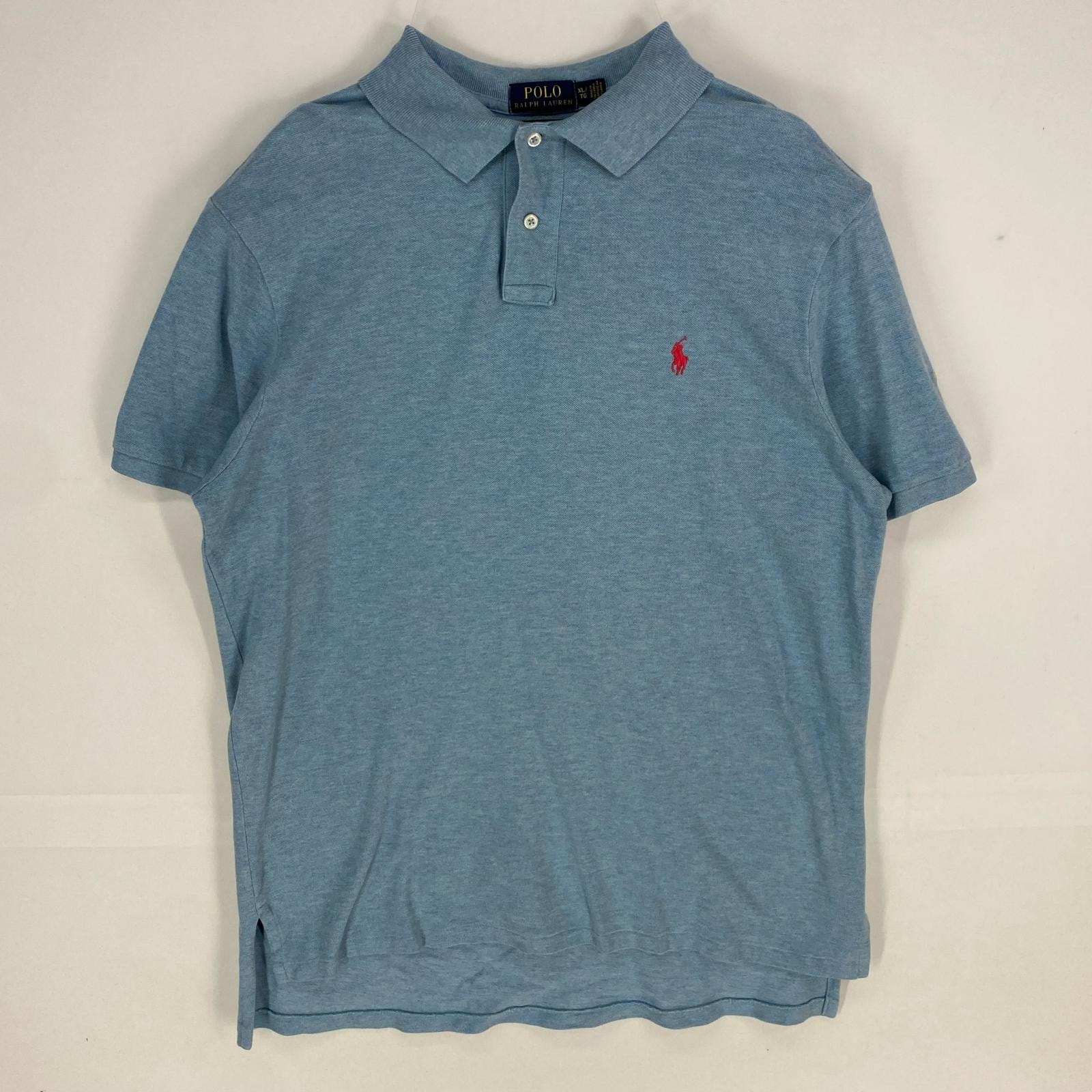 古着 ポロ・ラルフローレン POLO RALPH LAUREN 鹿の子 半袖シャツ ワンポイント ロゴ刺繍 ポロシャツ XL  水色系 メンズ