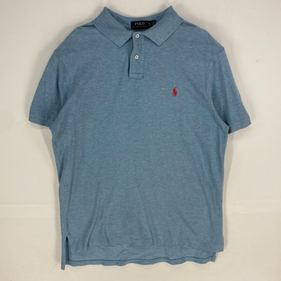 古着 ポロ・ラルフローレン POLO RALPH LAUREN 鹿の子 半袖シャツ ワンポイント ロゴ刺繍 ポロシャツ XL 水色系 メンズ