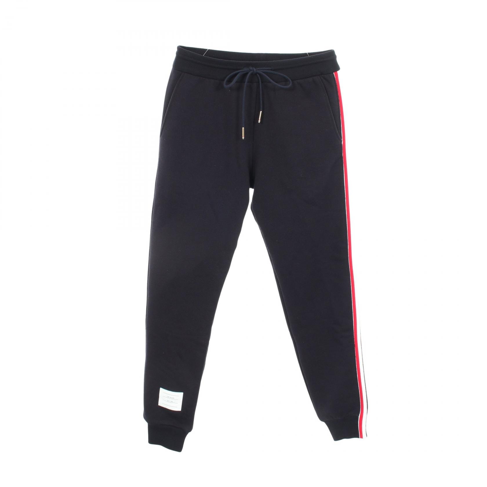 トムブラウン THOM BROWNE ループバック サイドストライプ パンツ 衣料品 ボトムス コットン レディース ネイビー系 【中古】