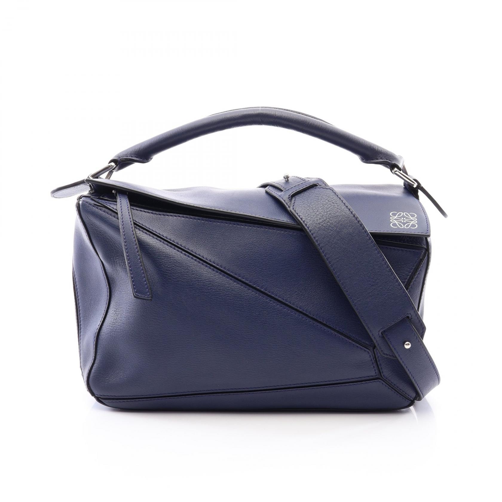 ロエベ LOEWE パズルバッグ ミディアム 2WAY ハンドバッグ バッグ レザー レディース ネイビー系 【中古】