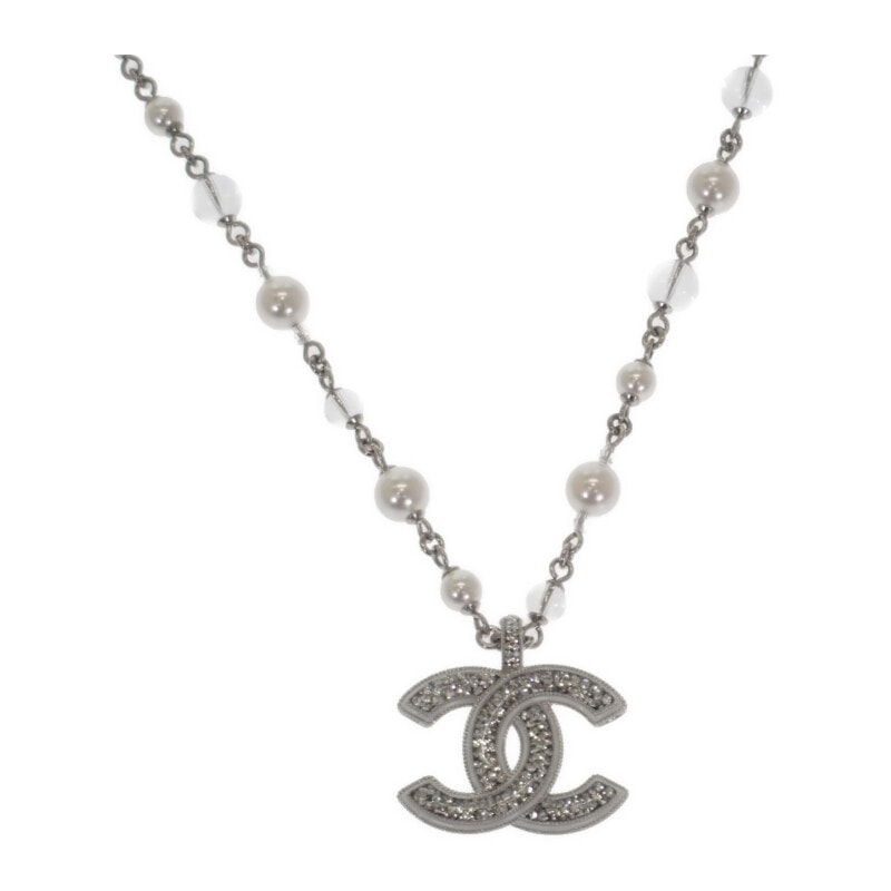 シャネル CHANEL CCロングペンダント ネックレス メタル フェイクパール クリスタル シルバー レディース【中古】【Aランク】