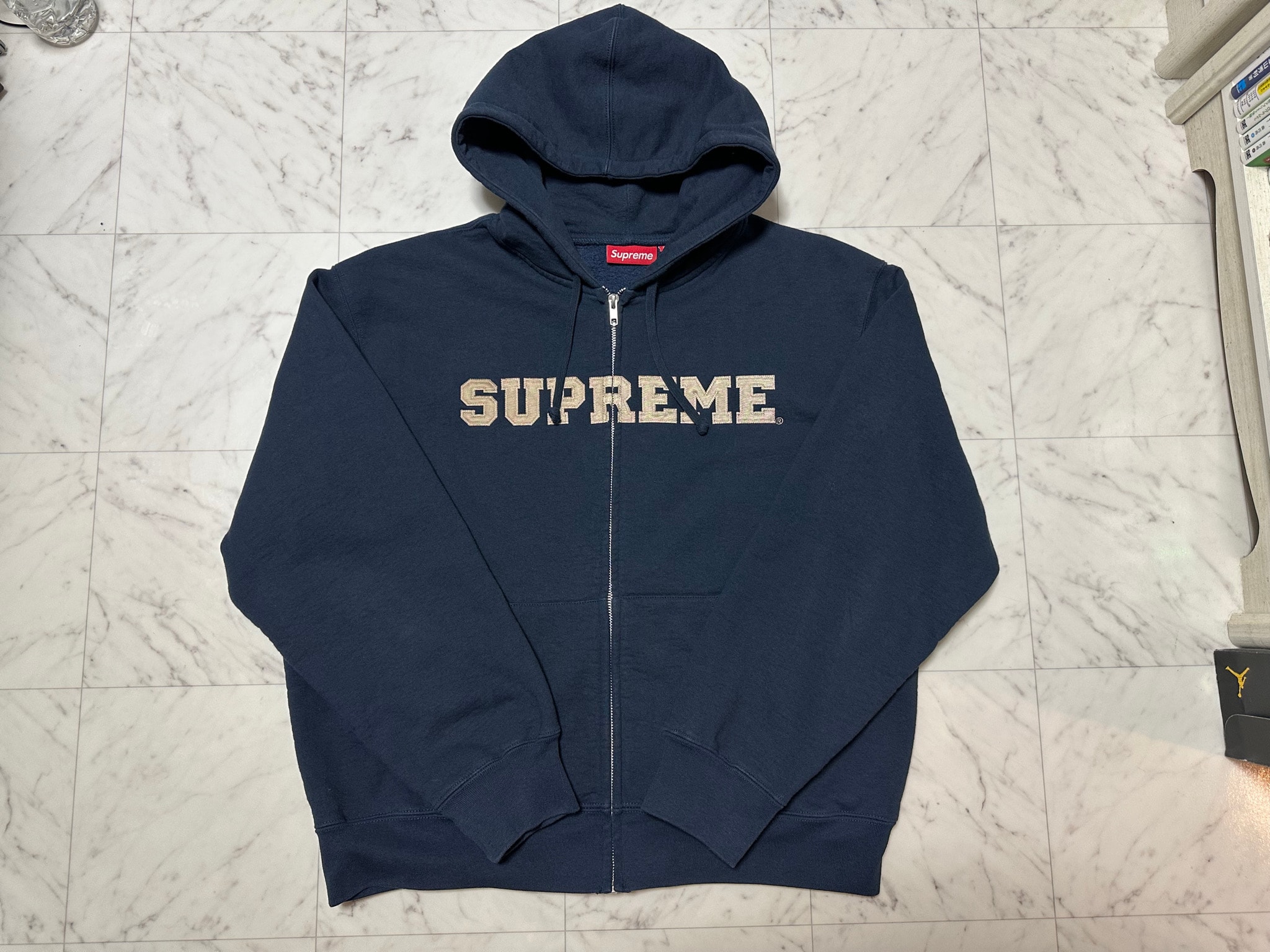 Supreme Collegiate Applique Zip Up Hooded Sweatshirt "Navy"