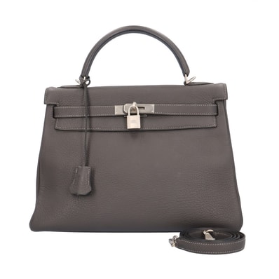 エルメス ケリー32 ハンドバッグ レザー グレー レディース HERMES 中古