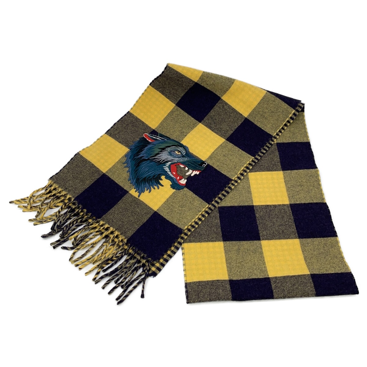 グッチ 【美品/国内正規】494045 チェック ウルフ刺繍 フリンジ