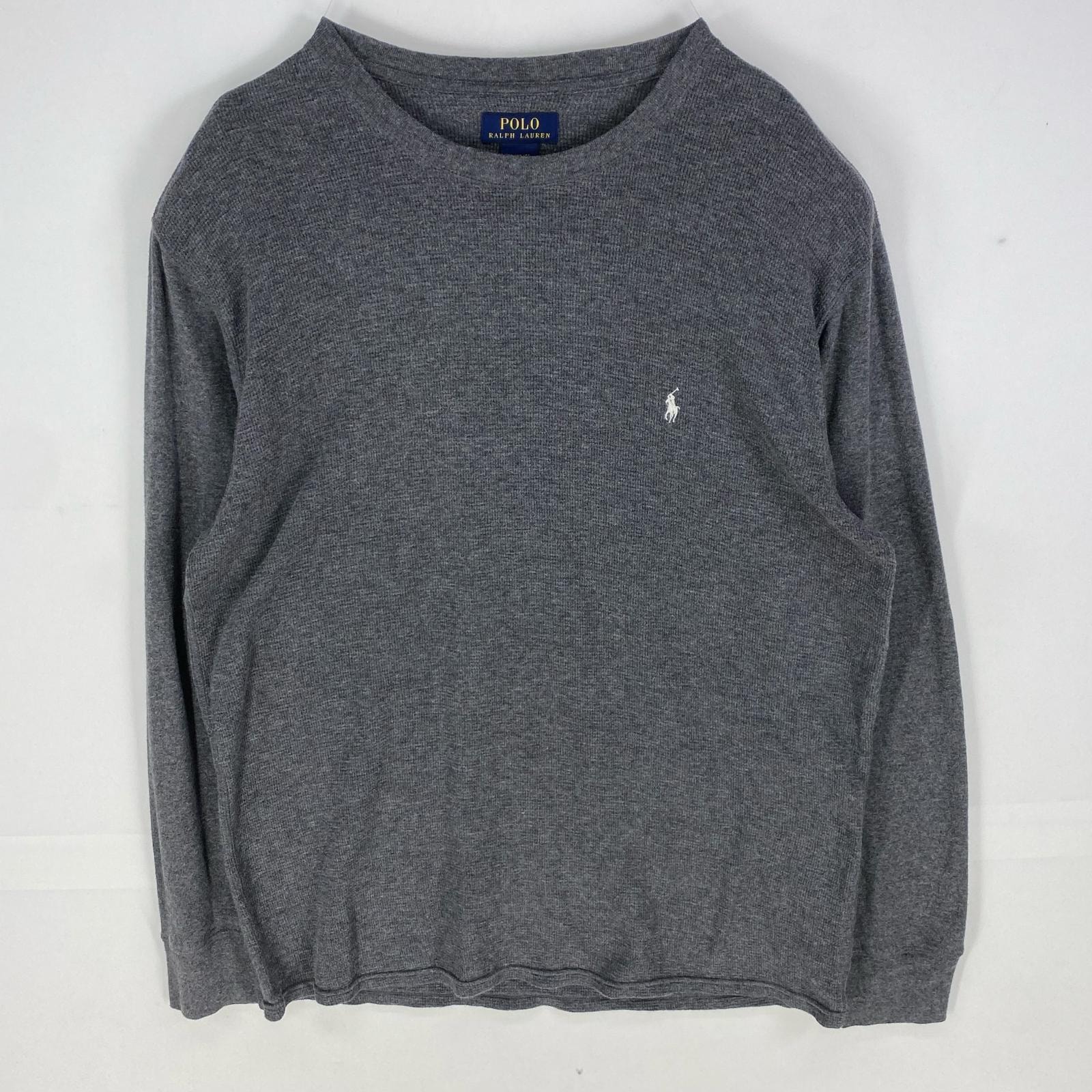 古着 ポロ・ラルフローレン POLO RALPH LAUREN 長袖Tシャツ サーマル クルーネック 刺繍ロゴ ワンポイント XL ダークグレー系 メンズ