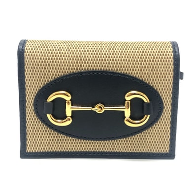 グッチ GUCCI ホースビット 621887 コンパクトウォレット 小物 2つ折り財布 キャンバス/レザー BROWN ブラウン 未使用