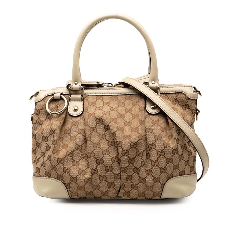 グッチ GGキャンバス ハンドバッグ ショルダーバッグ 2WAY 247902 ベージュ ホワイト キャンバス レザー レディース GUCCI 【中古】