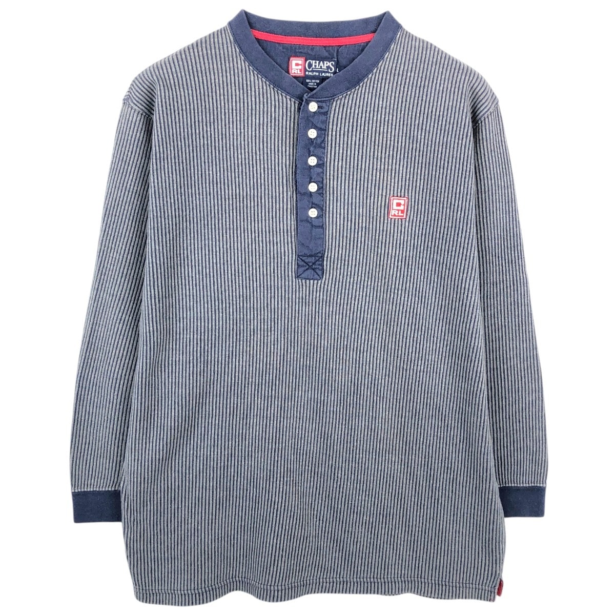 古着 ラルフローレン Ralph Lauren CHAPS チャップス ストライプ柄 ヘンリーネック ロングTシャツ ロンT メンズL相当/eaa661974