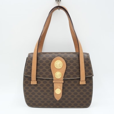 CELINE(セリーヌ) マカダム ヴィンテージ ハンドバッグ ミニバッグ ブラウン PVC レザー ゴールド金具 レディース イタリア製【中古】