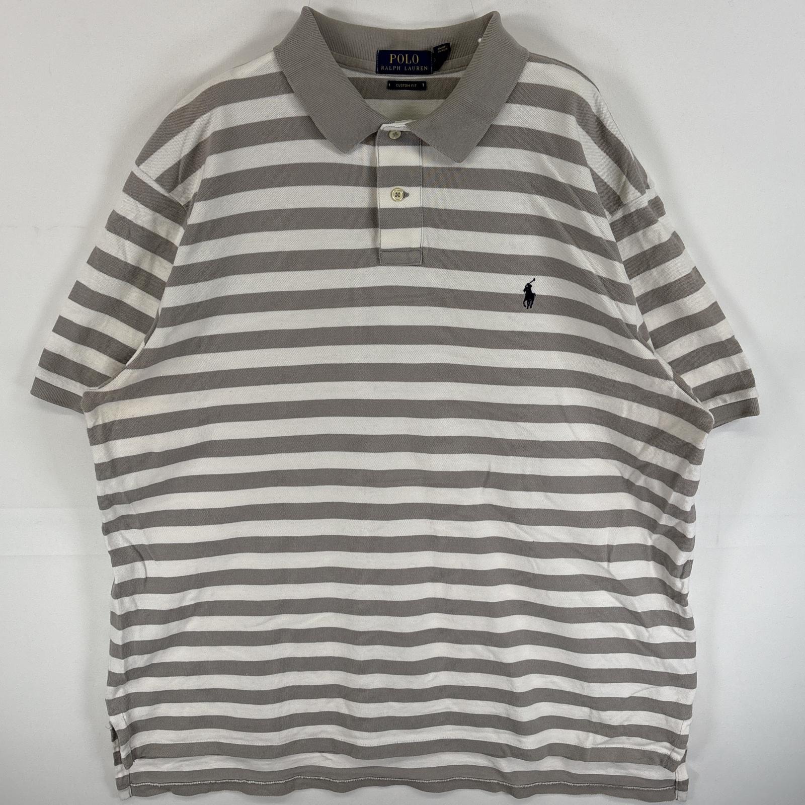 古着 ポロ・ラルフローレン POLO RALPH LAUREN 半袖 ポロシャツ ワンポイント ロゴ 刺繍 2ボタン 大きいサイズ 14041  グレー 無地 メンズ