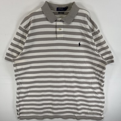 古着 ポロ・ラルフローレン POLO RALPH LAUREN 半袖 ポロシャツ ワンポイント ロゴ 刺繍 2ボタン 大きいサイズ 14041 グレー 無地 メンズ