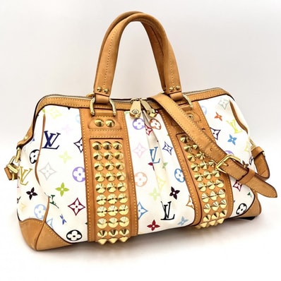 LOUIS VUITTON(ルイヴィトン)コートニーMM モノグラムマルチカラー ハンドバッグ ショルダーバッグ 2WAY スタッズ ホワイト ゴールド金具 M92001【中古】