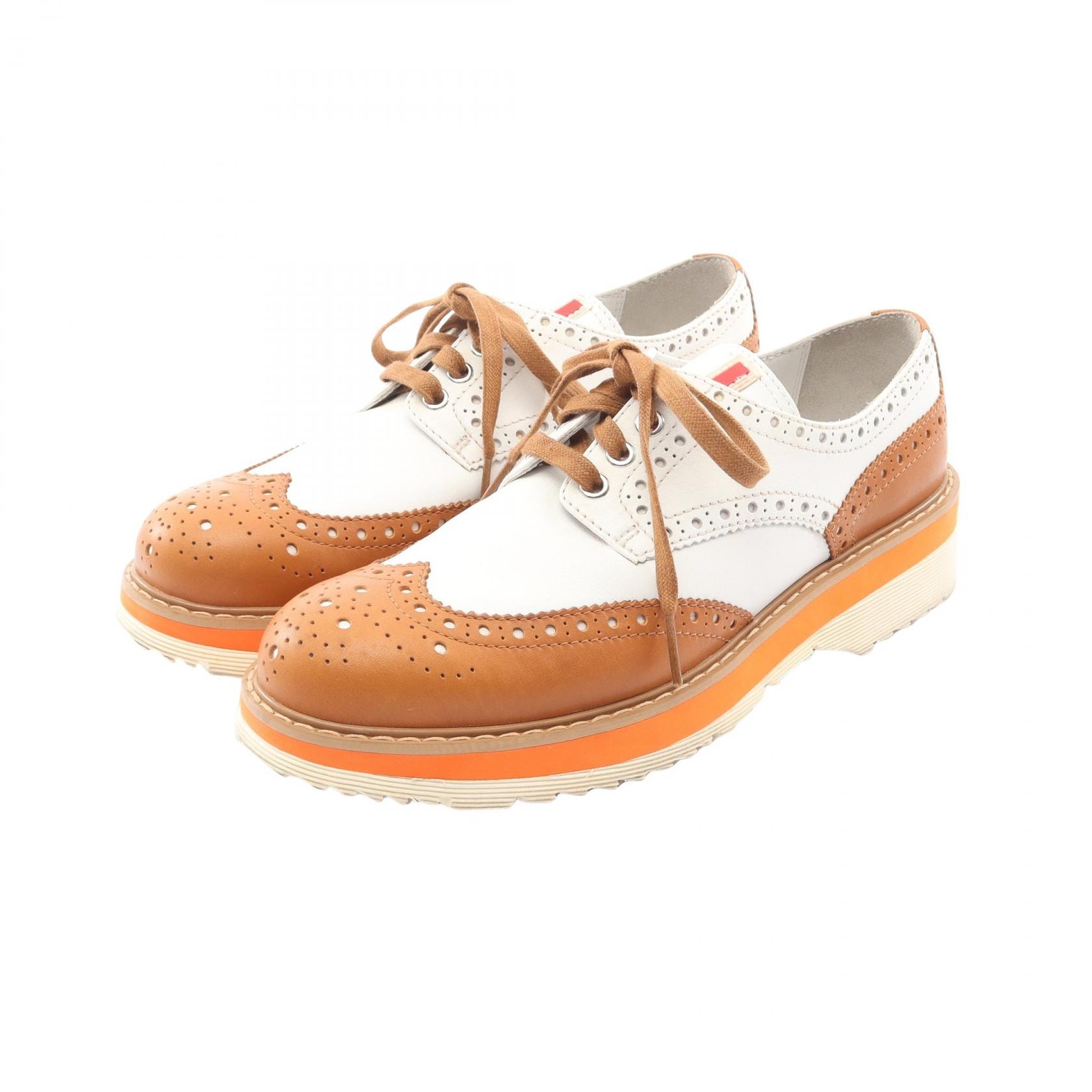 プラダスポーツ リネアロッサ PRADA SPORT LINEA ROSSA ブローグシューズ カジュアルシューズ 靴 レザー レディース ホワイト系 / ブラウン系 3E5400 【中古】