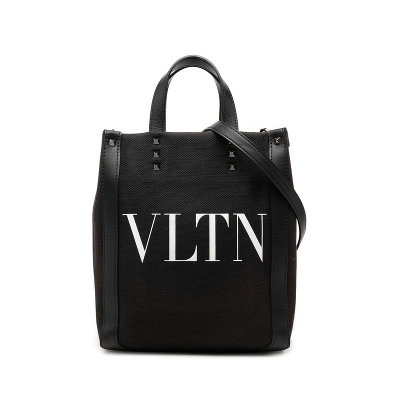 ヴァレンチノ ロックスタッズ ハンドバッグ ショルダーバッグ 2WAY VLTN ブラック ホワイト キャンバス レザー レディース Valentino 【中古】