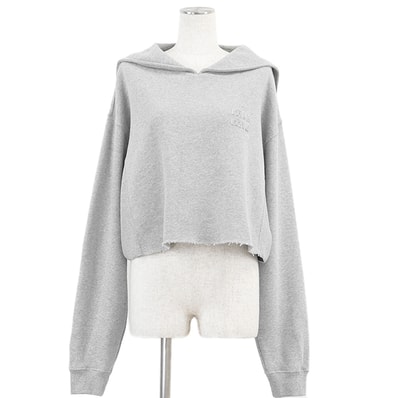 美品 ミュウ ミュウ クロップド コットン100% 長袖 スウェット レディース グレー XS Miu Miu