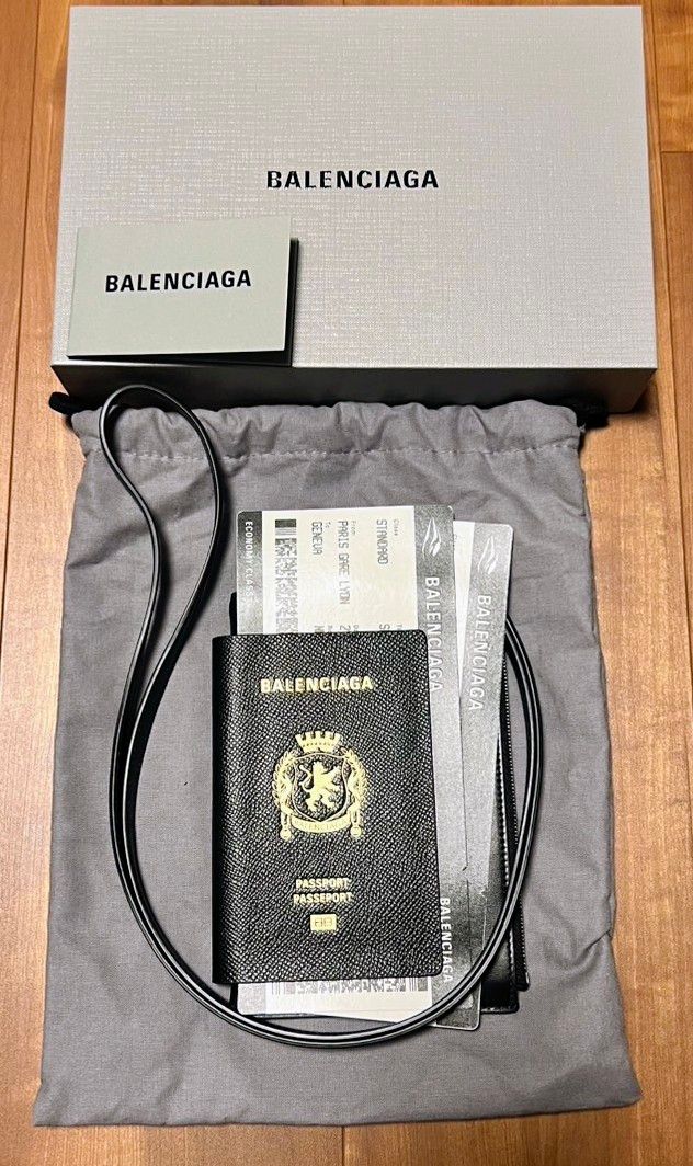 BALENCIAGA Passport Phone Holder In Semi Matte Soft Textured Calfskin with Aged-Silver Hardware "Black"