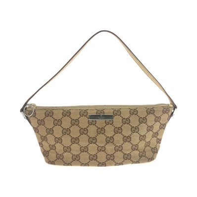 GUCCI グッチ ベージュ シルバー金具 GGキャンバス レザー/ ハンドバッグ アクセサリーポーチ 601717 【中古】