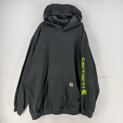 古着 カーハート Carhartt パーカー プルオーバー ロゴ ワンポイント 袖プリント スウェット 大きいサイズ 3XL グレー メンズ