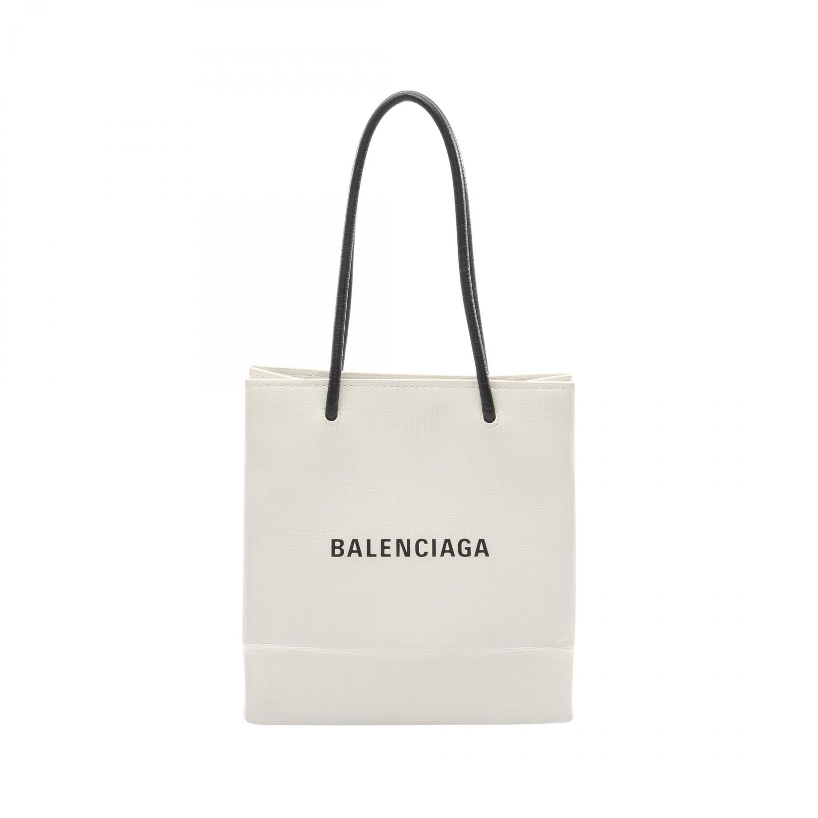 バレンシアガ BALENCIAGA ショッピングトート XXS ハンドバッグ バッグ PVCコーティングキャンバス レザー レディース ホワイト系 / ブラック系 597858 【中古】