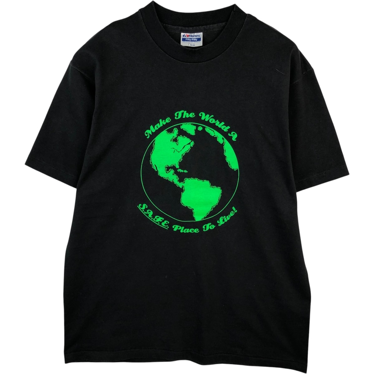 古着 80年代 ヘインズ Hanes Fifty-Fifty 青タグ メッセージ プリントTシャツ USA製 メンズL相当 ヴィンテージ/eaa636027