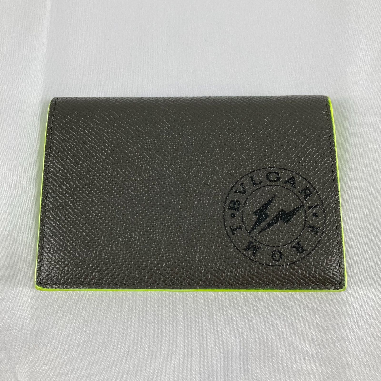 BVLGARI(ブルガリ)フラグメント ロゴ カードケース レザー グレー×イエロー