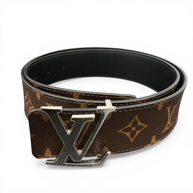 LOUIS VUITTON 極美品 ルイヴィトン サンチュール LV イニシャル モノグラム ベルト M9821 PVC レザー AC2222 ブラウン 85/34 メンズ ヴィトン Aランク 中古 鑑定済 ヴィトンベルト