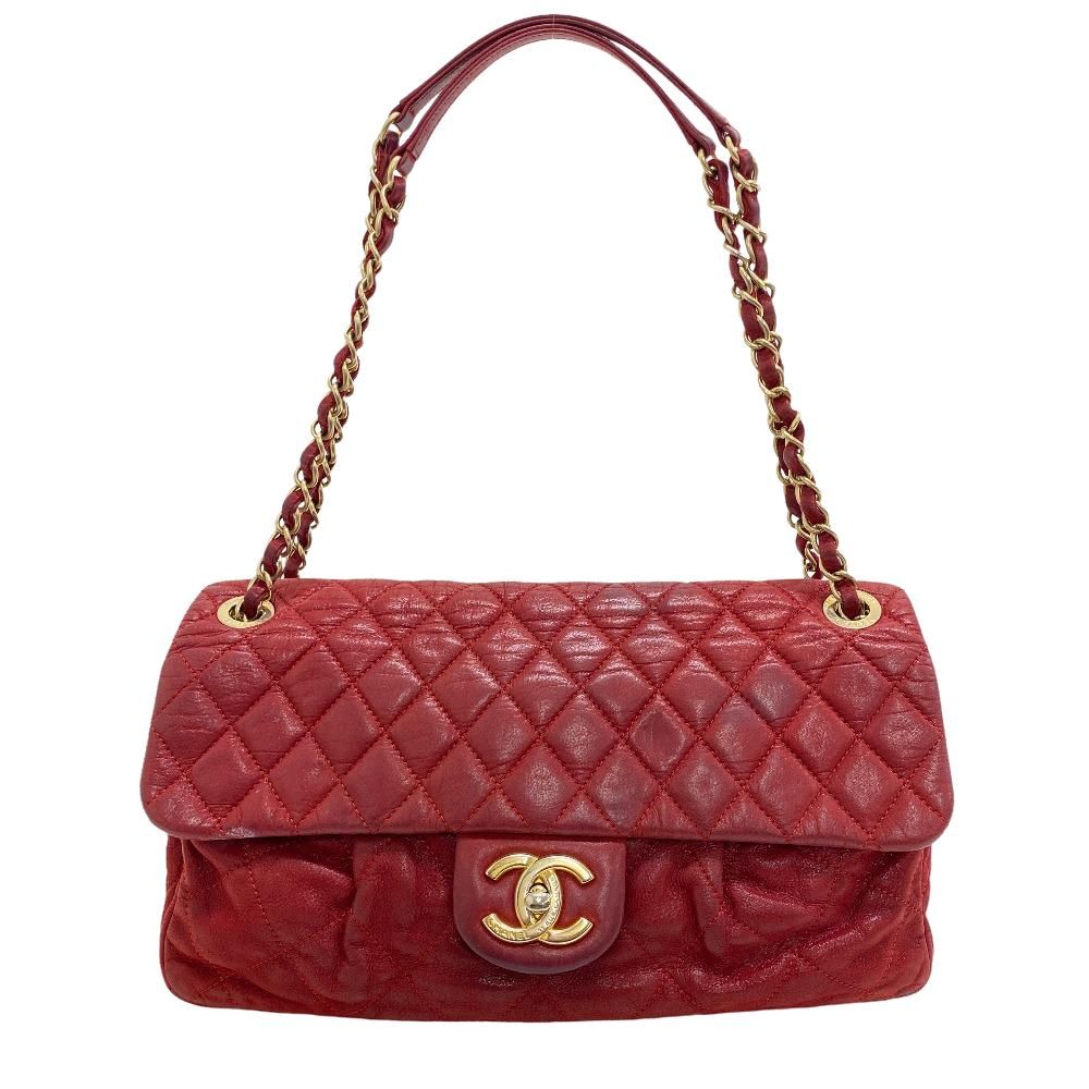 シャネル CHANEL ショルダーバッグ マトラッセ ココマーク シングルフラップ ダブルチェーンバッグ レッド