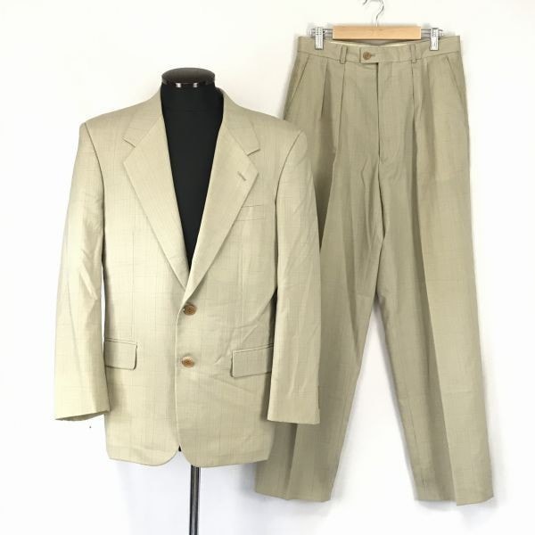 日本製★Paul Smith/ポールスミス★ウール/シングルスーツ/上下セットアップ【メンズM/ベージュ/チェック柄】背抜き/春夏/Made in Japan◆XBF719