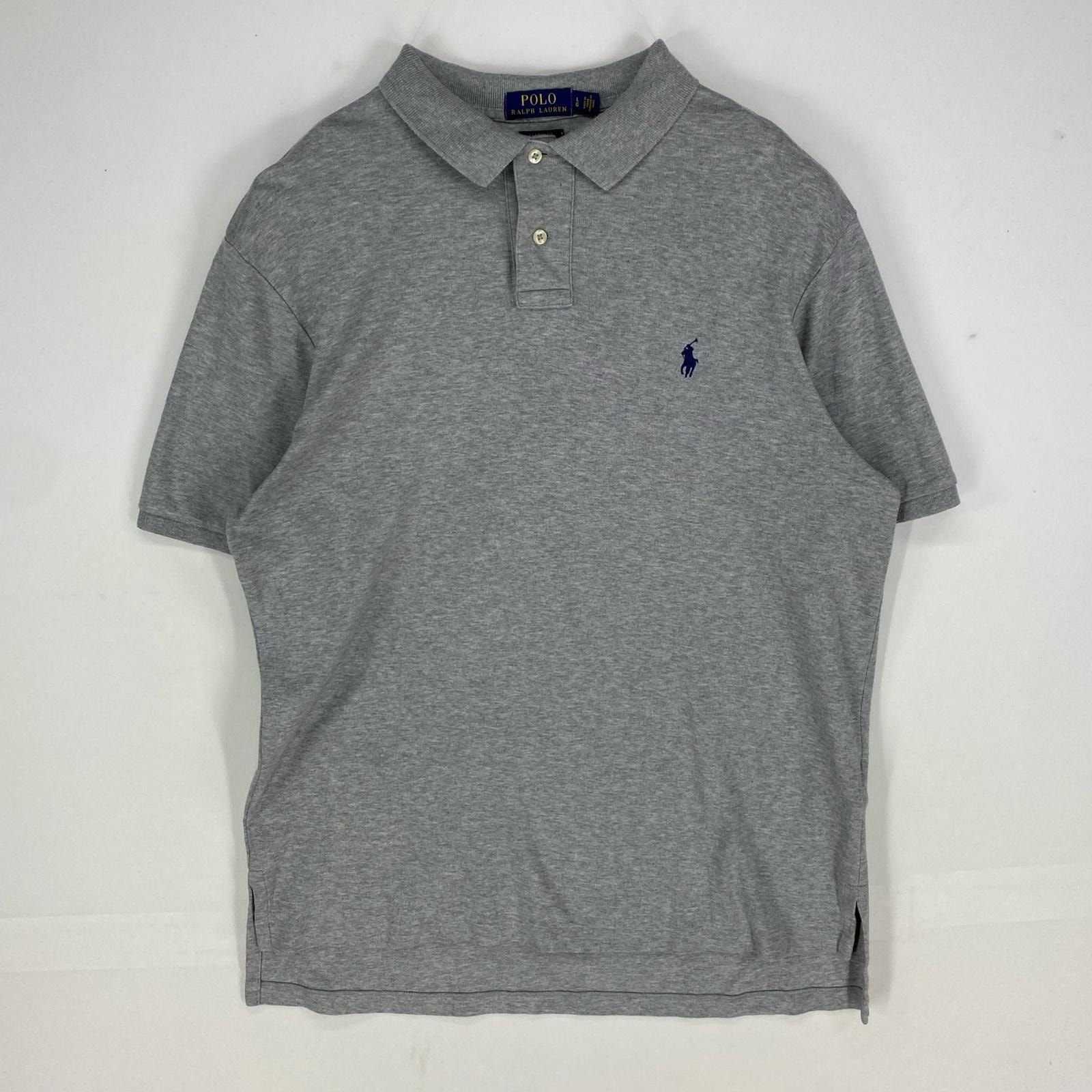 古着 ポロ・ラルフローレン POLO RALPH LAUREN 半袖シャツ ワンポイント ロゴ刺繍 ポロシャツ L  グレー系 メンズ