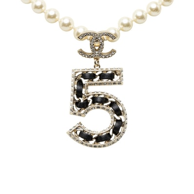 シャネル ココマーク No.5 B23P ネックレス ゴールド ブラック メッキ フェイクパール ラインストーン レディース CHANEL 【中古】