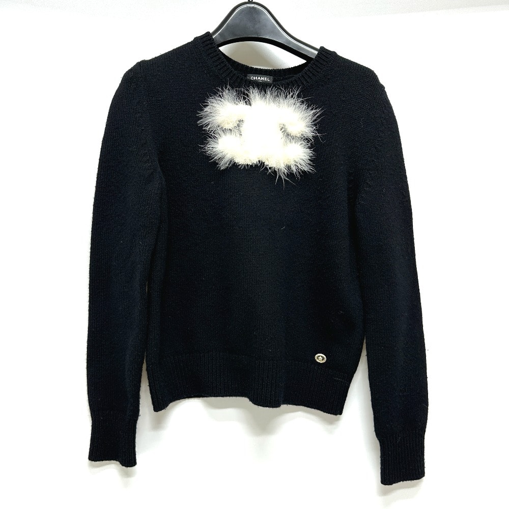 シャネル CHANEL ココマーク ファー P76044 24AW アパレル セーター カシミヤ ブラック