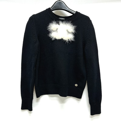 シャネル CHANEL ココマーク ファー P76044 24AW アパレル セーター カシミヤ ブラック