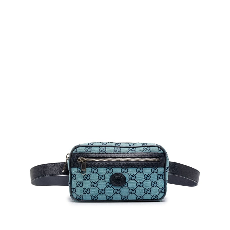 グッチ GGキャンバス ウエストバッグ ボディバッグ 658657 ブルー ネイビー キャンバス レザー レディース GUCCI 中古