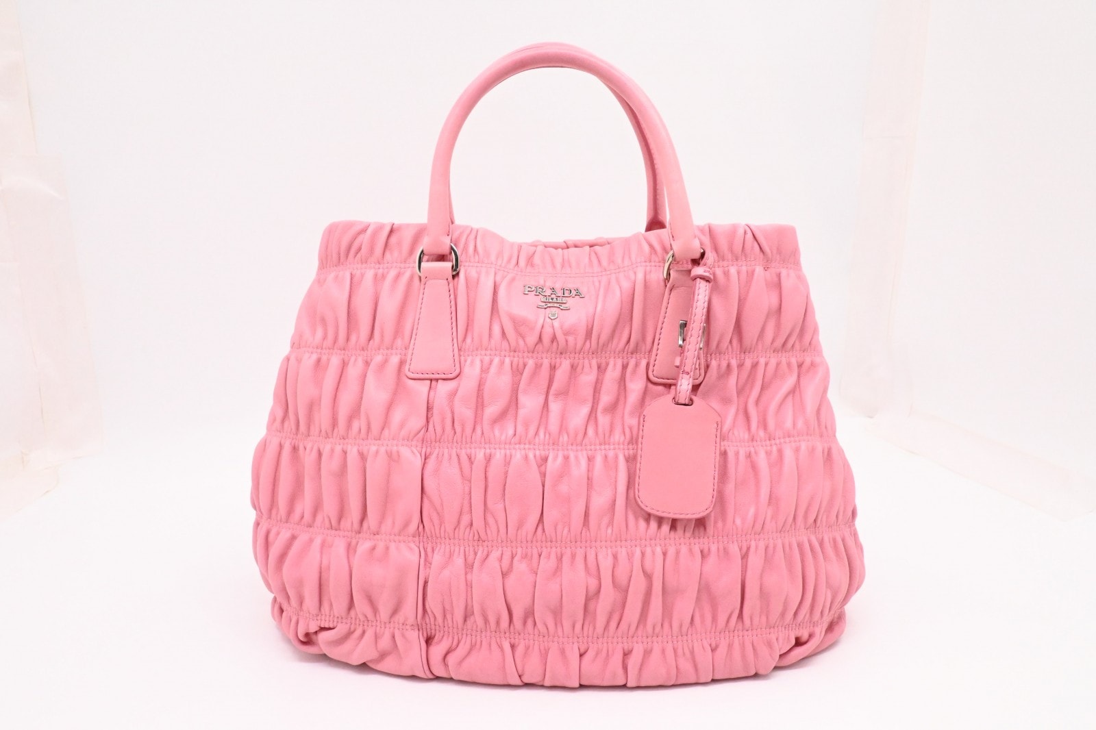プラダ ナッパ・ゴフレ  レザー ハンドバッグ ピンク B1789L