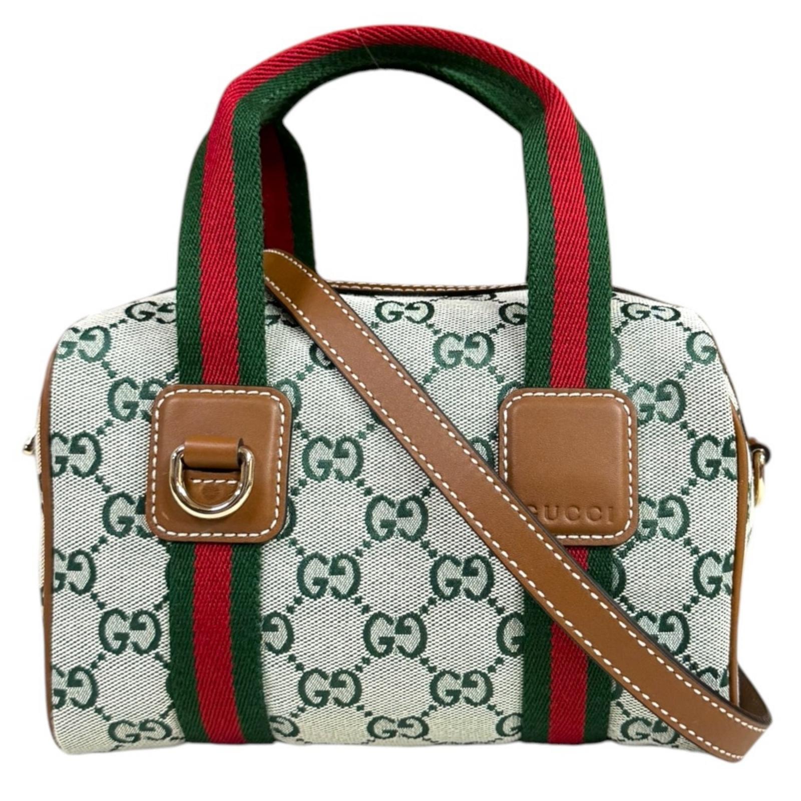 グッチ ミニボストン GGキャンバス シェリー ショルダーバッグ GGキャンバス 856055 グリーン レディース GUCCI  中古