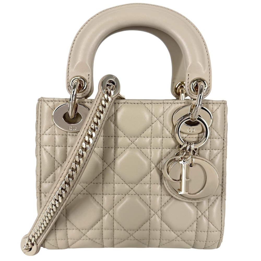 Christian Dior クリスチャンディオール 2WAY カナージュ レディディオール ハンドバッグ ショルダーバッグ 肩掛け 斜め掛け M0505ONGE ラムスキン ベージュ ゴールド金具 レディース 美品【中古品】
