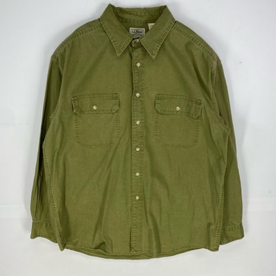 古着 エルエルビーン L.L.Bean 長袖シャツ ボタンダウン 胸ポケット アウトドア ロングスリーブ L カーキ系 無地 メンズ