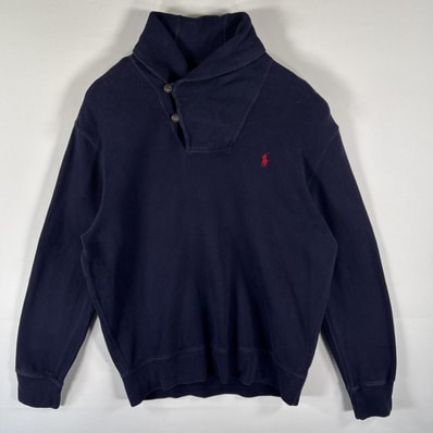 古着 90's/90年代 ポロバイラルフローレン Polo by Ralph Lauren スウェット ニット トレーナー ショールカラー L ネイビー メンズ