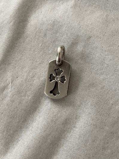 Chrome Hearts Dog Tag Tiny Cut Out Cross with Diamond "Silver"